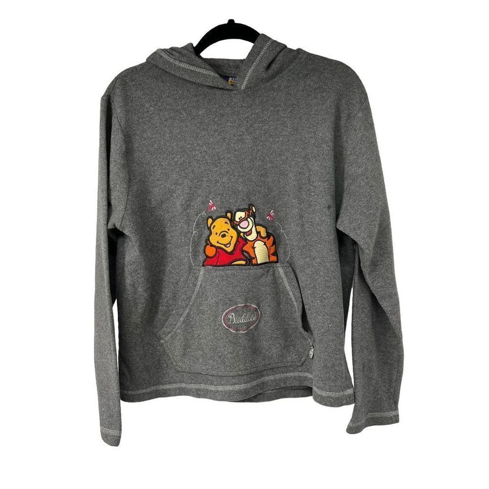 Vintage Disney Pooh Tigger‎ 100 Acre Collection Hooded Gray Fleece Pullover